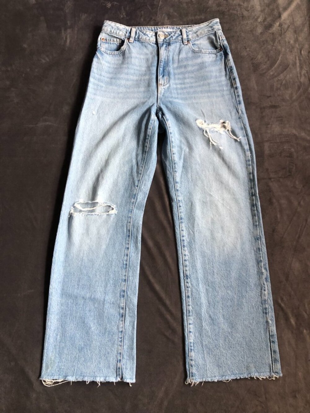 Womens Distressed Light Wash High Waist Wide Leg Grunge Frayed Jeans Sz 9(31x31)